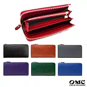 【OMC】18卡2照L型拉鍊手拿牛皮長夾- 紅色