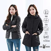 【遊遍天下】女款二件式防水透濕外套+無縫JIS90拒水羽絨外套(GJ25004) XL 黑灰