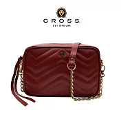 【CROSS】台灣總經銷 限量1折 頂級小牛皮山形紋拉鍊肩背包 全新專櫃展示品 (紅色)