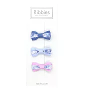英國Ribbies 雙色緞帶蝴蝶結3入組-Mitsi Blue