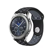 Samsung Galaxy Watch 46mm通用撞色運動風矽膠替換洞洞錶帶 經典黑灰