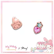 STORY故事銀飾-美樂蒂45週年系列-MyMelody草莓晶鑽純銀耳環(玫瑰金)夾式