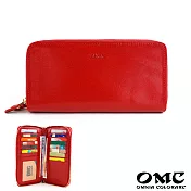 【OMC】25卡2照植鞣革雙拉鍊牛皮長夾- 紅色