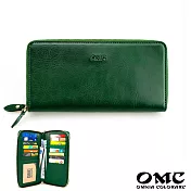 【OMC】25卡2照植鞣革雙拉鍊牛皮長夾- 綠色
