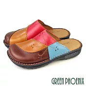 【GREEN PHOENIX】女 穆勒鞋 後空拖鞋 懶人拖鞋 多彩 拼接 縫線 全真皮 厚底 EU35 五彩色