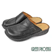 【GREEN PHOENIX】女 穆勒鞋 後空拖鞋 懶人拖鞋 多彩 拼接 縫線 全真皮 厚底 EU35 黑色