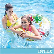 【INTEX】熱帶風格雙握把充氣泳圈-直徑97cm-3種款式可選_適9歲以上(58263)紅花
