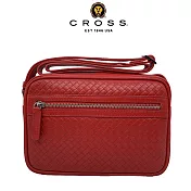 【CROSS】台灣總經銷 限量1折 頂級小牛皮編織紋拉鍊斜背包 全新專櫃展示品 (紅色)