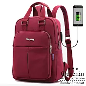 DF Queenin日韓 - 輕盈休閒USB充電防盜雙肩包 -共4色 酒紅色