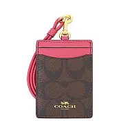 COACH 燙金LOGO雙色防刮皮革證件/票卡夾咖啡桃