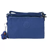 KIPLING 雙拉鍊尼龍素面斜揹包-深藍