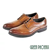 【GREEN PHOENIX】男 紳士皮鞋 商務皮鞋 漸層 雷射雕花 壓紋 綁帶 輕量 EU40 咖啡色