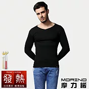 【MORINO摩力諾】日本素材發熱長袖V領衫 M 黑色