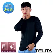 【TELITA】蓄熱裡起毛長袖圓領衫3入組 L 黑色