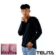 【TELITA】蓄熱裡起毛長袖V領衫 M 黑色