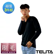 【TELITA】蓄熱裡起毛長袖V領衫3入組 M 黑色