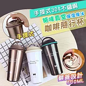 手提式304不鏽鋼貓咪真空保溫保冰咖啡隨行杯(500ml)深灰貓咪