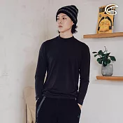 ADISI 男美麗諾混紡羊毛高領彈性保暖衣AU2521002 (S-2XL) (抗靜電 抗菌 抑菌 消臭 透氣 發熱衣 衛生衣) S 濃墨黑