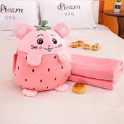 【巴芙洛】三合一可愛造型可以三用暖手抱枕靠墊小毛毯(午睡枕/交換禮物/送禮)草莓鼠