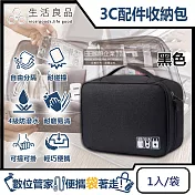 生活良品-韓版3C配件耐磨防潑水耐碰撞大容量多功能可調式分隔收納包1入/袋  黑色
