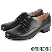 【GREEN PHOENIX】男 專業標準舞鞋 摩登舞 交誼舞 拉丁舞 國標舞鞋 全真皮 低跟 台灣製 JP24.5 黑色77