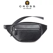 【CROSS】臺灣總經銷 限量1折 頂級小牛皮編織紋拉鍊胸包 全新專櫃展示品 (黑色)