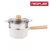 NEOFLAM FIKA系列鑄造不沾單柄湯鍋16CM+不銹鋼蒸籠(IH爐適用/不挑爐具/含玻璃蓋)