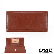 【OMC】16卡1照植鞣革多夾層牛皮長夾- 棕色
