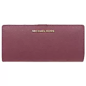 MICHAEL KORS 素面皮革壓扣長夾-酒紅