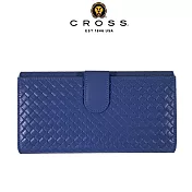 【CROSS】臺灣總經銷 限量1折 頂級小羊皮編織紋中扣式長夾 全新專櫃展示品 (海軍藍 贈禮盒提袋)