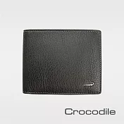 【Crocodile】鱷魚皮件 真皮皮夾 12卡 1窗格 雙層鈔票夾 拉鍊零錢 男夾 錢包 短夾-0203-1101 黑色