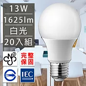 歐洲百年品牌台灣CNS認證LED廣角燈泡E27/13W/1625流明/白光 20入