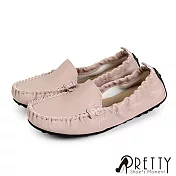 【Pretty】女 休閒鞋 莫卡辛 便鞋 素面 按摩顆粒 乳膠氣墊 平底 台灣製 JP23.5 粉紅色