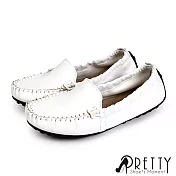 【Pretty】女 休閒鞋 莫卡辛 便鞋 素面 按摩顆粒 乳膠氣墊 平底 台灣製 JP23 白色