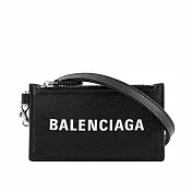 BALENCIAGA 經典Logo牛皮小款卡片夾(附可拆式掛繩) (黑色)