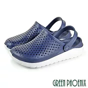 【GREEN PHOENIX】男 洞洞鞋 雨鞋 後空鞋 布希鞋 涼鞋 拖鞋 兩穿式 防水 透氣 JP29 藍色