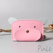 PinLe真皮手作日系質感牛皮零錢卡夾包 鑰匙包 耳機包(熊熊) 粉紅