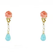 Les Nereides 玫瑰與露水垂墜針式耳環