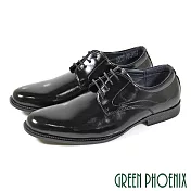 【GREEN PHOENIX】男 紳士皮鞋 商務皮鞋 素食皮革 煙燻 漸層 素面 綁帶 EU41 黑色
