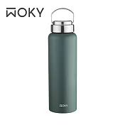 【WOKY 沃廚】提手輕芯鈦瓷易潔層保溫瓶800ml(3色可選) 夜幕綠