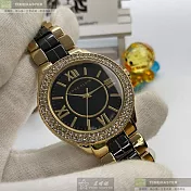 ANNE KLEIN安妮克萊恩精品錶,編號：AN00553,38mm圓形金色精鋼錶殼黑色錶盤精鋼黑金錶帶