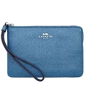 COACH 素面皮革Ｌ型拉鍊手拿包-手拿包-金屬藍