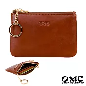 【OMC】義大利植鞣革3卡位牛皮零錢包- 棕色