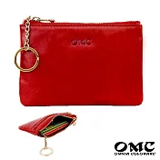 【OMC】義大利植鞣革3卡位牛皮零錢包- 紅色