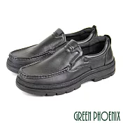 【GREEN PHOENIX】男 商務皮鞋 休閒皮鞋 簡約 素面 直套式 全真皮 厚底 EU39 黑色