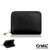 【OMC】義大利植鞣革7卡位牛皮卡片零錢包- 黑色