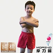 【MORINO摩力諾】兒童耐用織帶格紋平口褲/四角褲 L 紅色條紋