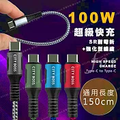 CityBoss勇固系列 Type-C to Type-C 100W 編織耐彎折快速充電線-150cm-2入 銀