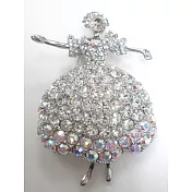 BILLY KING 貝麗晶 【天鵝湖芭蕾舞者系列-22】(BK222銀色-白鑽) 大芭蕾舞者水晶鑽二用胸針