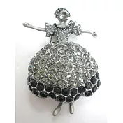 BILLY KING 貝麗晶 【天鵝湖芭蕾舞者系列-28】(BK228古銀色-黑鑽) 大芭蕾舞者水晶鑽二用胸針